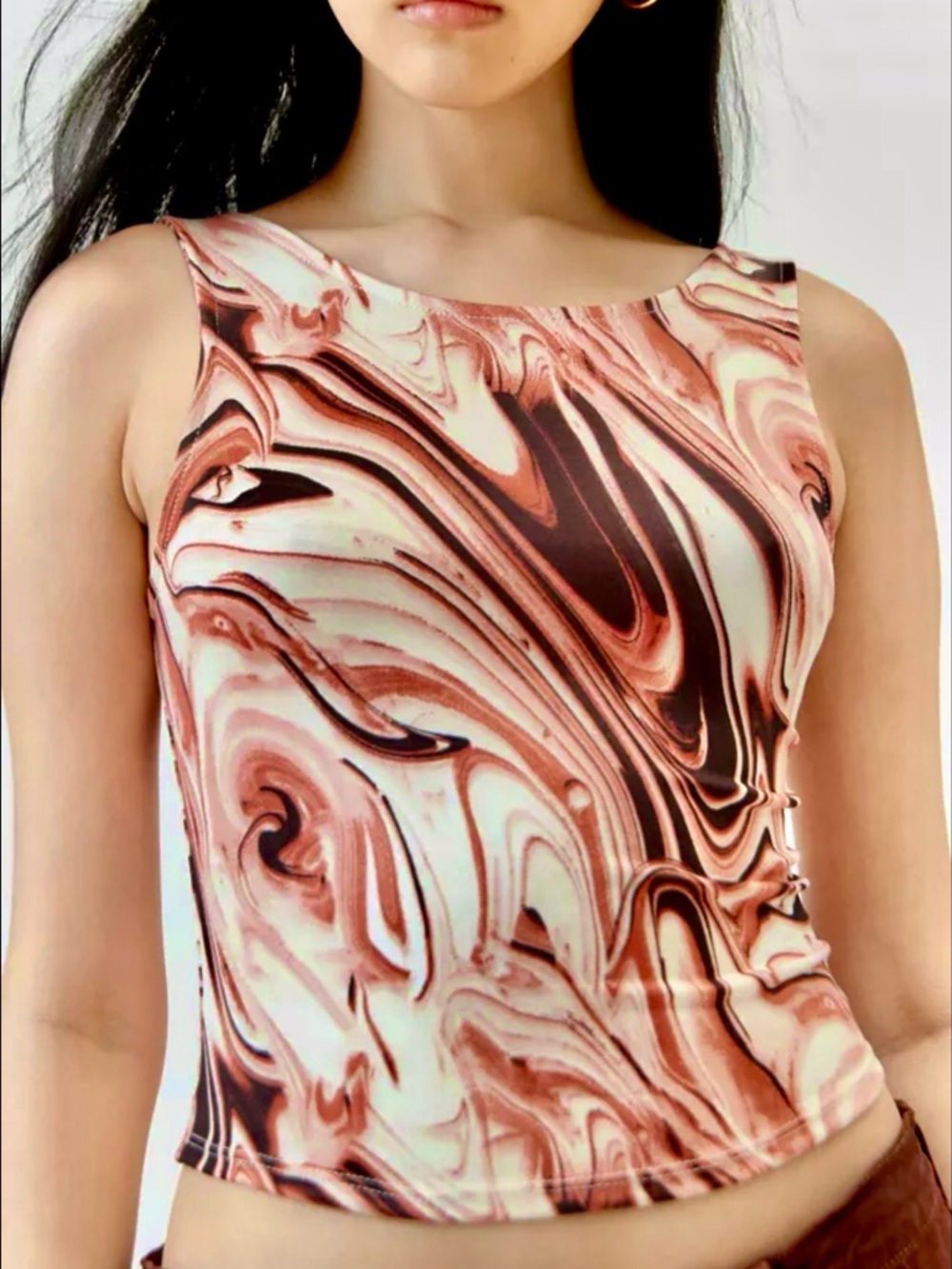 Urban Outfitters Brown & Cream Swirl Cropped Tank Top